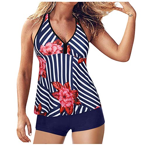 YANFANG BañAdores Mujer Sexy,Traje De BañO Dos Piezas Tankini Cintura Alta con Cuello Halter Y Control Abdomen para Mujer,Bikinis Alta,Bikinis Push Up,Negro,Azul,Rojo,Rosa,Verde,Blanco,Naranja,S-XXL