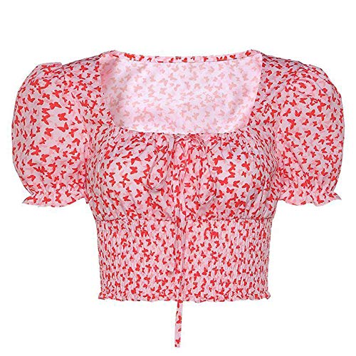 YANFANG Blusa Floral Delgada con Cuello Cuadrado y Estampado de Mariposas para Mujer,Camisas Blusas Tops Elegantes Casual Túnica Jersey T Shirt Tallas Grandes