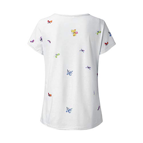 YANFANG Blusa para Mujer Holgada con Estampado de Mariposas de Moda de Verano con Cuello en V Profundo Talla Grande de Manga Corta Casual Adolescente Camiseta