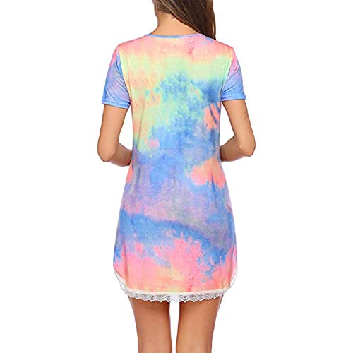 YANFANG Camisa De Dormir Sexy para Mujer,Mini Vestido Simplicidad CóModa Moda Chic Falda Casual,Vestido Bolsillo con Cuello En V Manga Tie D Ye Adornos De,Multicolor,S,M,L,XL,XXL