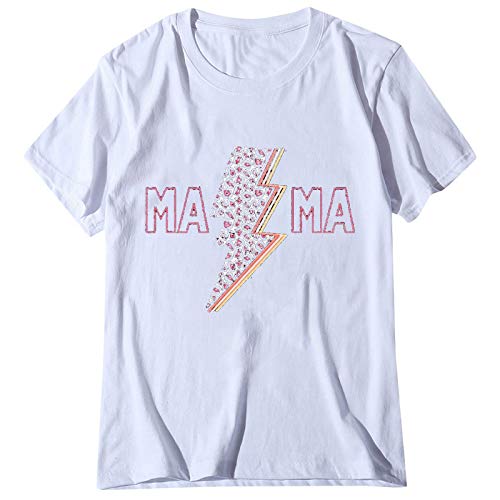 YANFANG Camiseta Casual con Estampado de mamá con Cuello Redondo para Mujer, Blusa Suelta de Manga Corta, Blusa,túnica para Mujer, Ajuste Delgado, Informal, con puños elásticos