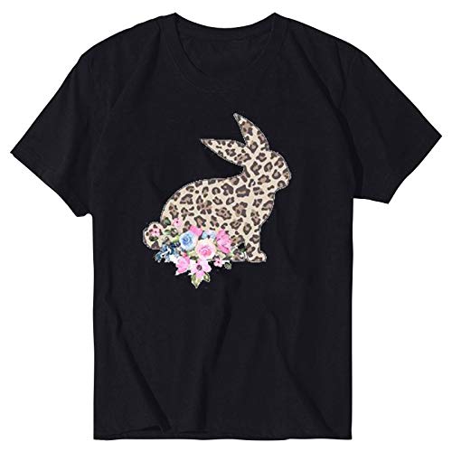 YANFANG Camiseta de Manga Corta con Estampado de Pascua de Moda para Mujer,túnica para Mujer, Ajuste Delgado, Informal, con puños elásticos,, L,Black