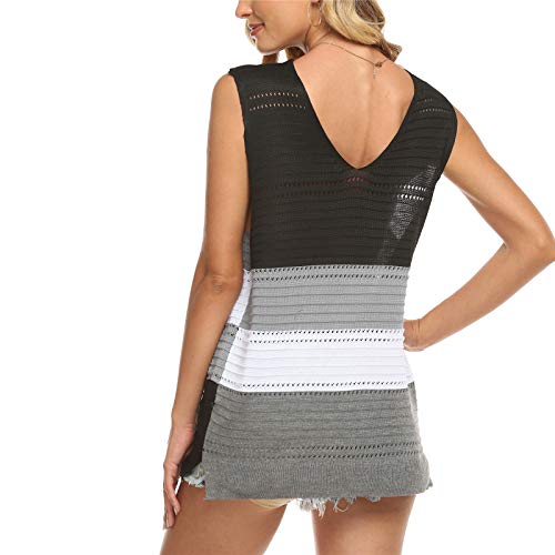YANFANG Camiseta Mujer Manga Corta Barata,Mujeres Atractivas con Cuello En V Sin Mangas Patchwork Camisola Chaleco A Rayas Tops Blusa FáCil, Tallas Grandes,Camisetas Verano Negro,Gris,Naranja,S-XXL