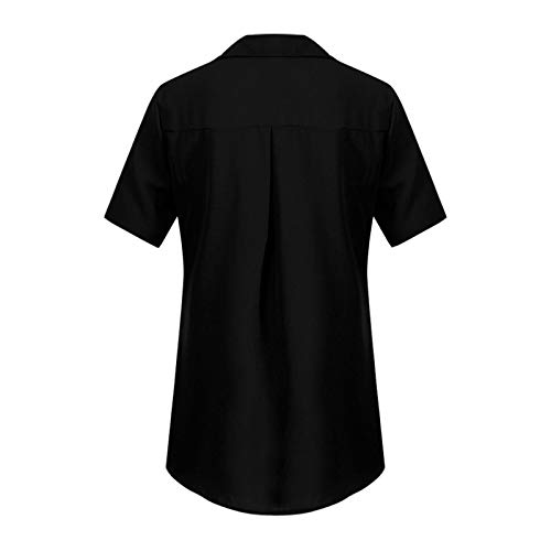 YANFANG Camiseta sólida Oficina para Mujer,Blusa de Manga Corta Lisa Top,de Moda Primavera Otoño Elegant Color Sólido Camisa Sudadera Casual Cuello Redondo Top Túnica Tops,Black,3XL