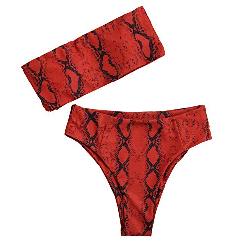 YANFANG Conjunto de Bikini de Pierna de Corte Alto con Estampado de Rayas Sexy para Mujer, Traje de baño de Dos Piezas,Tops de Bikini Trajes de Baño Tanga Triángulo Suave Acolchado,Red,S