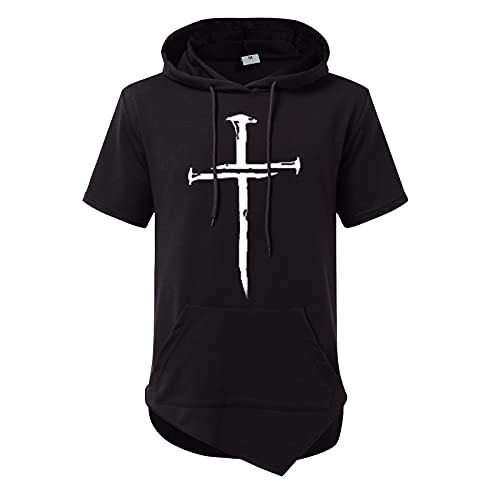 YANFANG Sudadera con Capucha Informal Estampado Cruzado De Manga Corta para Hombre Gym Fitness Blusa,Camiseta Deporte,Camisetas Algodon,Camisetas Originales,Negro,M