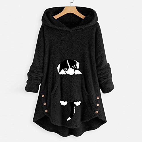 YANFANG Sudadera con Capucha para Mujer Abrigo Chaqueta Caliente y Esponjoso Flannel Tipo Manta Mujeres Fleece Bordado Oreja de Gato Tallas grandesBolsillo Superior Suéter Blusa