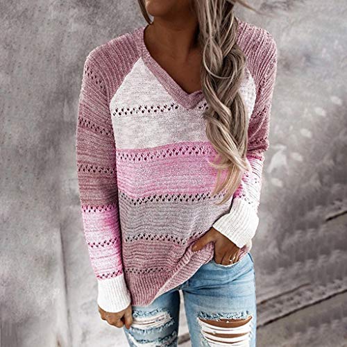 YANFANG Sudadera con Capucha para Mujer de Punto Invierno Casual de Color sólido con Cuello en v Manga Larga suéter Blusa Tops Sweatshirt Invierno