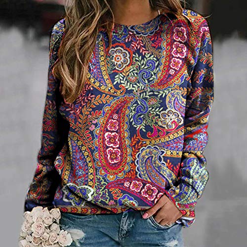 YANFANG Sudadera sin Capucha suéter Jersey Moda Mujer Suelta Cuello Redondo Animal Encantador Gato Impreso Blusa Tops pulóver a la Moda Sweatshirt Invierno Verde Rojo