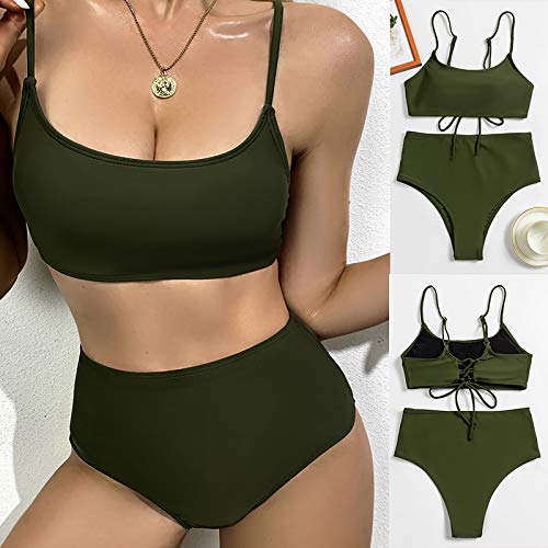 YANFANG Traje de baño Sexy con Tirantes y Costuras en Color Liso para Mujer,Tops de Bikini Trajes de Baño Tanga Triángulo Suave Acolchado Tops y Braguitas Conjuntos Bikinis Bañador Brasileño