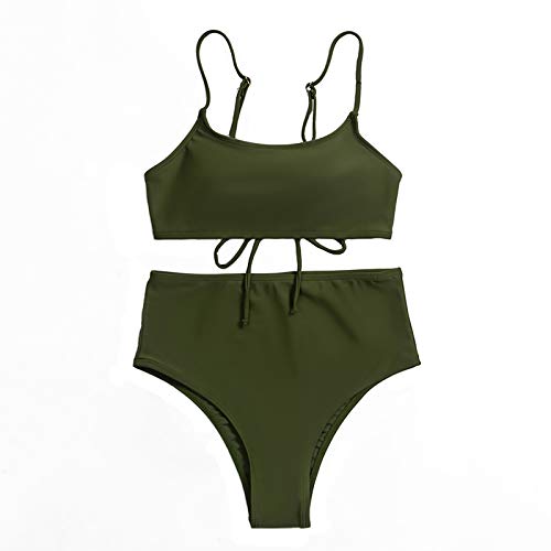 YANFANG Traje de baño Sexy con Tirantes y Costuras en Color Liso para Mujer,Tops de Bikini Trajes de Baño Tanga Triángulo Suave Acolchado Tops y Braguitas Conjuntos Bikinis Bañador Brasileño