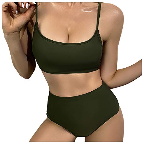 YANFANG Traje de baño Sexy con Tirantes y Costuras en Color Liso para Mujer,Tops de Bikini Trajes de Baño Tanga Triángulo Suave Acolchado Tops y Braguitas Conjuntos Bikinis Bañador Brasileño