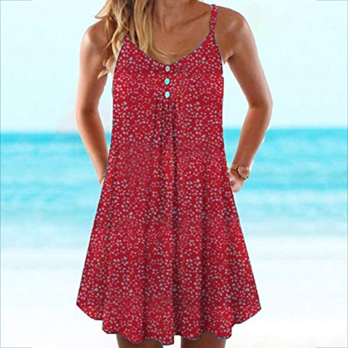 YANFANG Vestidos Cortos Mujer,2021 Vestido de Playa Floral Sexy Multicolor de Moda y Verano Informal para Mujer, Red,XXL