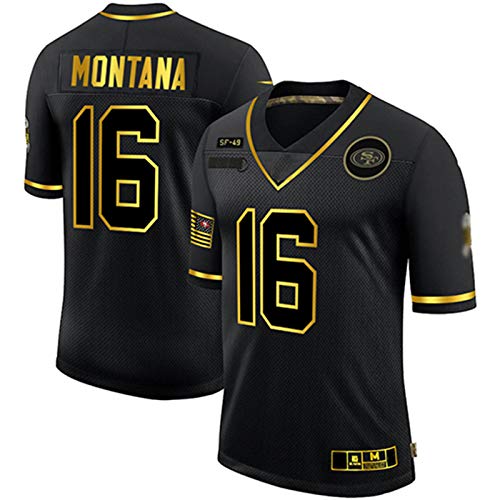 YANGLIXIA 49ers fútbol Americano Jersey Montana # 16, la Camiseta de Secado rápido de la Manga Corta de los Hombres de Rugby Los Aficionados Camisetas del Jersey black-3XL(195CM+)