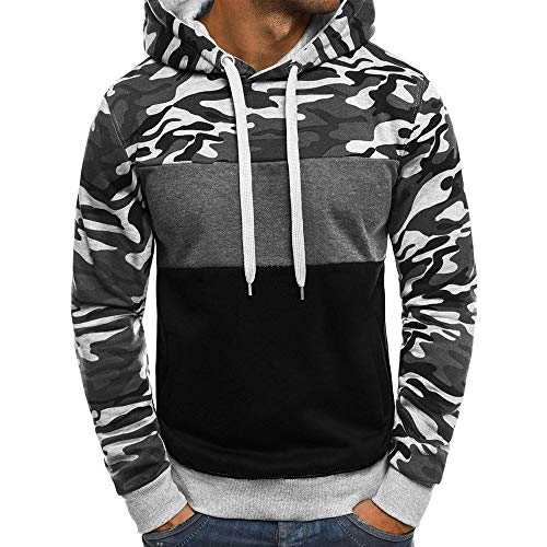 YanHoo Suéter de los Hombres Camuflaje de los Hombres con Capucha suéter de Manga Larga Top Camuflaje para Hombre Talla Grande Pullover Sudadera con Capucha de Manga Larga Tops Blusa