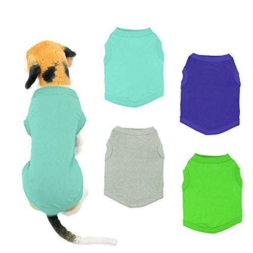 YAODHAOD Camisetas para Perros en Color Liso Ropa, Camisas de Algodón Suaves y Transpirables, Camisas para Perros Ropa Apta para Pequeños Extra Pequeños Medianos para Gatos （4pcs,L