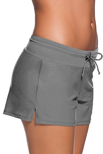 Yavero Shorts de Baño Mujer Bañador Short Deportes Acuáticos Secado Rápido Shorts para Nadar de Mujer Corto con Cordón Ajustables Gris 3XL