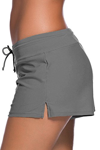 Yavero Shorts de Baño Mujer Bañador Short Deportes Acuáticos Secado Rápido Shorts para Nadar de Mujer Corto con Cordón Ajustables Gris 3XL