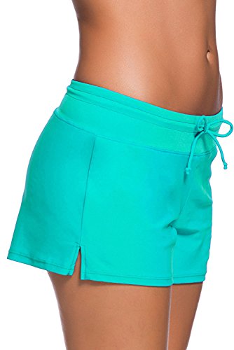 Yavero Shorts de Baño Mujer Bañador Short Deportes Acuáticos Secado Rápido Shorts para Nadar de Mujer Corto con Cordón Ajustables Verde L