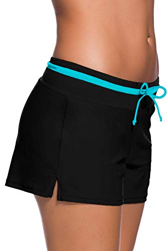 Yavero Shorts de Baño Mujer Bañador Short Deportes Acuáticos Shorts de Natación Secado Rápido Bermudas de Baño Mujer Cortos con Cordón Ajustables Azul Negro XL