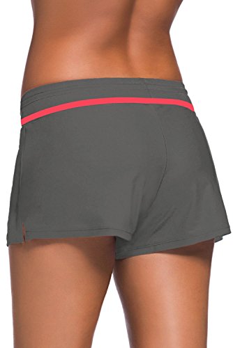 Yavero Shorts de Baño Mujer Bañador Short Deportes Acuáticos Shorts de Natación Secado Rápido Bermudas de Baño Mujer Cortos con Cordón Ajustables Gris Rose S