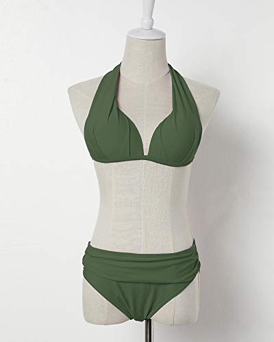 Ybenlover - Bikini push up para mujer, con soporte en el cuello, bañador sexy Verde militar. L