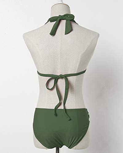 Ybenlover - Bikini push up para mujer, con soporte en el cuello, bañador sexy Verde militar. L