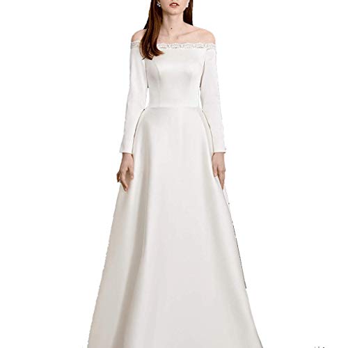 YC electronics Ropa de Boda Boda, Manga Larga, Raso, Longitud del Piso de la Boda, Vestido de Noche Forever Vestido Largo Vestido de cóctel Vestidos de Novia (Color : White, tamaño : S)