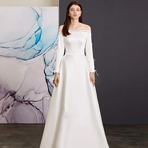 YC electronics Ropa de Boda Boda, Manga Larga, Raso, Longitud del Piso de la Boda, Vestido de Noche Forever Vestido Largo Vestido de cóctel Vestidos de Novia (Color : White, tamaño : S)