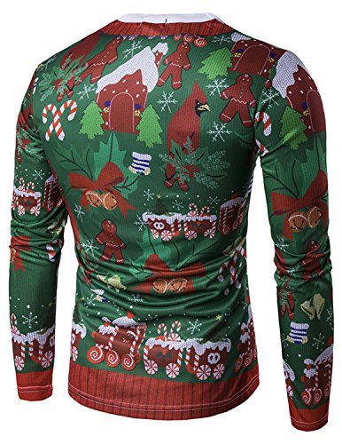 YCHENG Moda Camiseta Manga Larga Hombre Navidad Floral Impresión Casual Sudadera Tops Verde XL