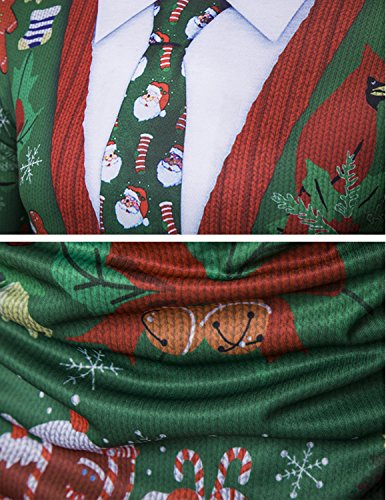 YCHENG Moda Camiseta Manga Larga Hombre Navidad Floral Impresión Casual Sudadera Tops Verde XL