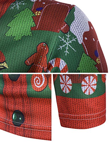 YCHENG Moda Camiseta Manga Larga Hombre Navidad Floral Impresión Casual Sudadera Tops Verde XL