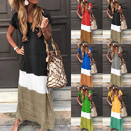 Yesgirl Mujeres Boho Vestido Verano Elegante Casual Playa Cuello V Manga Corta Largos Verano Suelto Maxi Vestido Playeros A Negro Medium