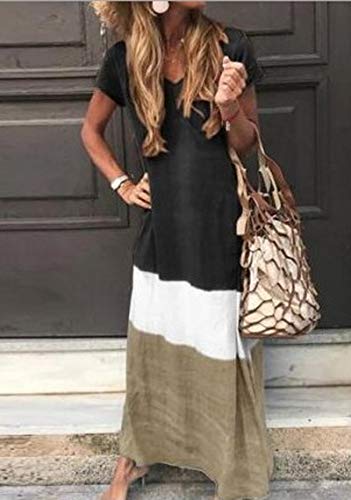 Yesgirl Mujeres Boho Vestido Verano Elegante Casual Playa Cuello V Manga Corta Largos Verano Suelto Maxi Vestido Playeros A Negro Medium