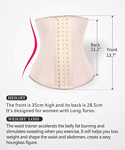 YIANNA Fajas Reductoras Mujer Largo Torso Latex Waist Trainer Corset Cinturilla Reductora Faja Colombiana Lumbar Postparto Corsé Abdominal Beige, 110288 Size XS