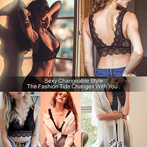 YIANNA Mujer Sujetador Encaje sin Aros Lace Bralette sin Relleno Sujetadores Comfort Bra Top de Negro, 8336 Size L