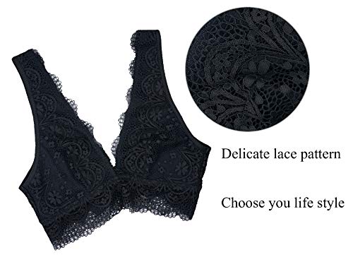 YIANNA Mujer Sujetador Encaje sin Aros Lace Bralette sin Relleno Sujetadores Comfort Bra Top de Negro, 8336 Size L