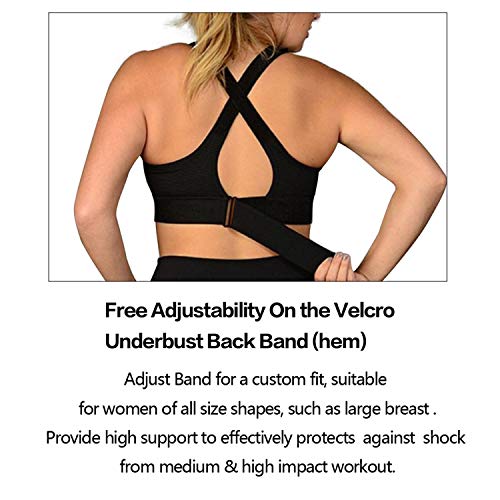 YIANNA Sujetador Deportivo Mujer con Relleno Cierre Frontal Tallas Grandes Alto Impacto sin Aros Yoga Sports Bra Negro, YA151 Size 4XL