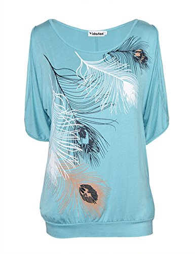 Yidarton Camisas Mujer Bluas de Mujer Elegante Manga Corta con Estampado de Plumas Tops Casual Fiesta T-Shirt