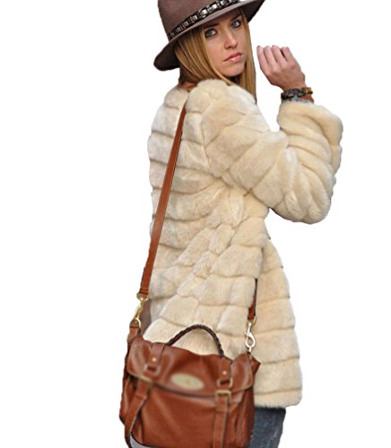 YiLianDa Chaqueta Corta de Piel Faux Abrigo con Manga Larga para Mujer de Invierno Beige L