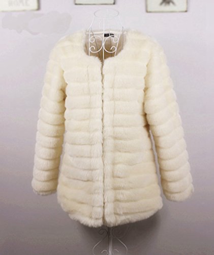 YiLianDa Chaqueta Corta de Piel Faux Abrigo con Manga Larga para Mujer de Invierno Beige L