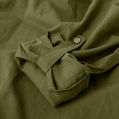 YiMiny - Camisa de lino para hombre con capucha 2019 para otoño, manga larga, color puro, para ocio, manga larga, ajuste cómodo, transpirable, para hombre verde XL