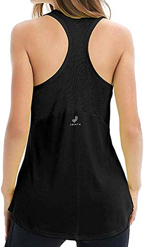 YINI - Camiseta de Tirantes de Malla con Espalda Cruzada para Yoga, para Mujer Negro Negro (L