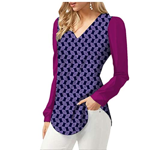 Yiqi Camisa Casual para Mujer Blusa de Impresión Africana con Escote en V Mangas Largas Slim Camisa Tops (Style#1, Asia S)