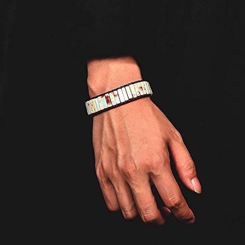 YMJJ Pulsera Bohemia Hecha A Mano Pulsera De Cuero con Brazalete De Jaspe De Piedra Natural Ajustable para Mujer - Joyería De Declaración De Muñeca De Abrigo Ancho