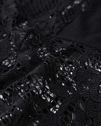 YOINS Blusa de manga corta para mujer, con hombros descubiertos, camiseta de manga larga, con encaje, camiseta informal