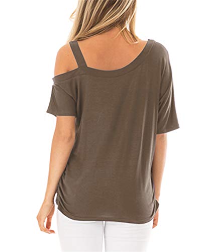 YOINS - Blusa de manga corta para mujer con un hombro descubierto - Camiseta de verano de estilo informal y de color liso