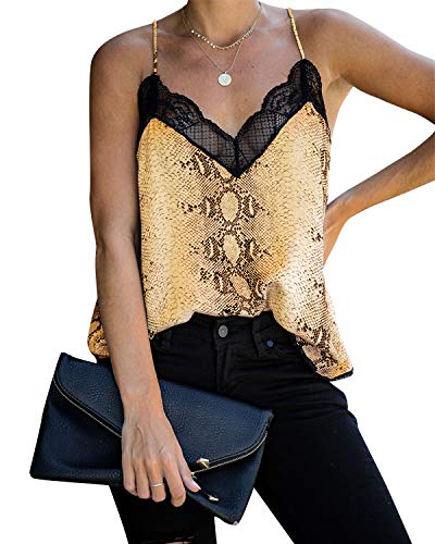 YOINS Blusa de verano sexy sin mangas de encaje con tirantes de espagueti, estampado de serpiente, blusa casual con tirantes