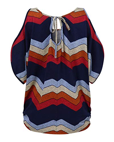 YOINS - Blusa informal de verano con los hombros descubiertos, cuello escotado, cierre anudado y estampado floral para mujer Colorblock-azul claro XXL