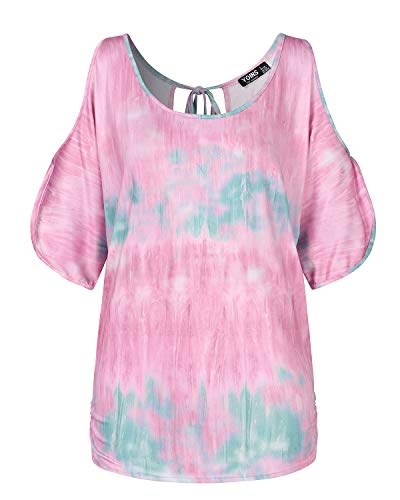YOINS - Blusa informal de verano con los hombros descubiertos, cuello escotado, cierre anudado y estampado floral para mujer Rosa B-rosa L